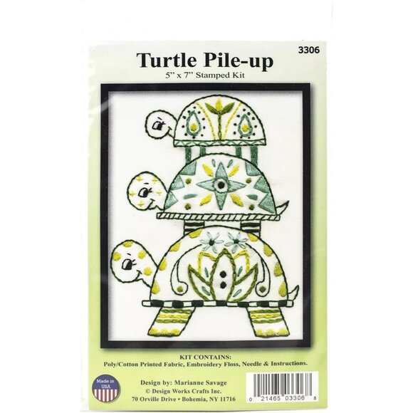 Design Works Crafts Turtles Pile-Up Stamped Embroidery Kit 3306 5" X 7" Sealed - Picture 1 of 4